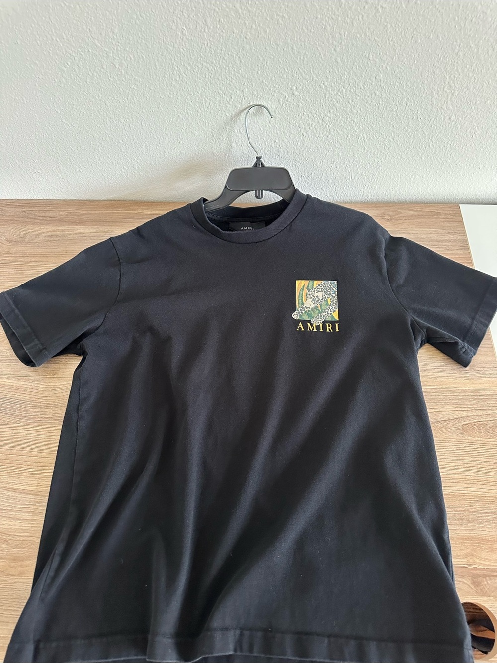 AMIRI Black Short-Sleeve Tee with Yellow Accent Chest Graphic